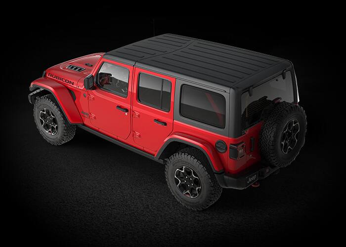 Jeep Wrangler, червоний колір, Чорний трисекційний жорсткий дах Freedom Top
